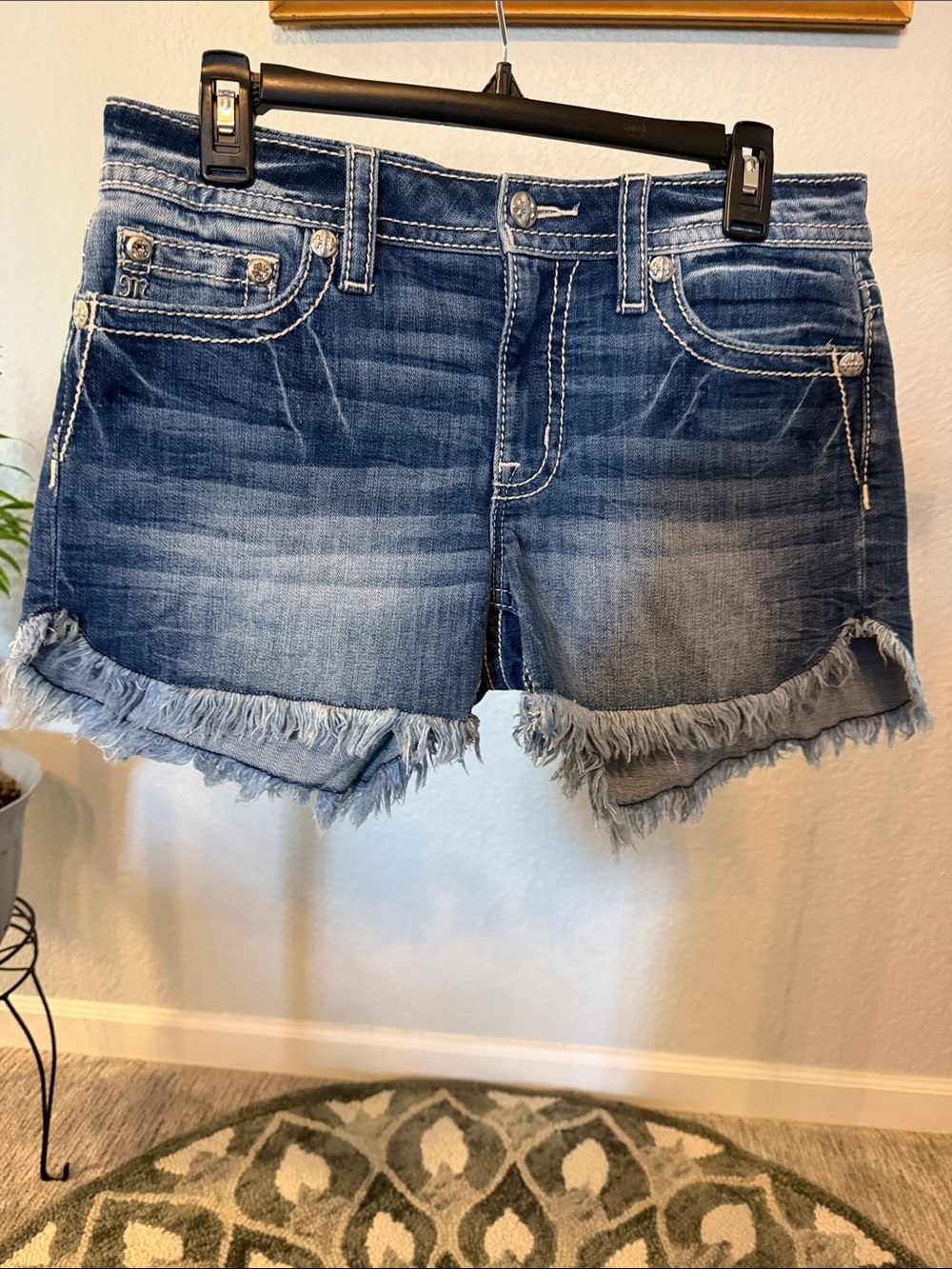 Miss Me Embroidered Dark Blue Denim Cutoff Shorts